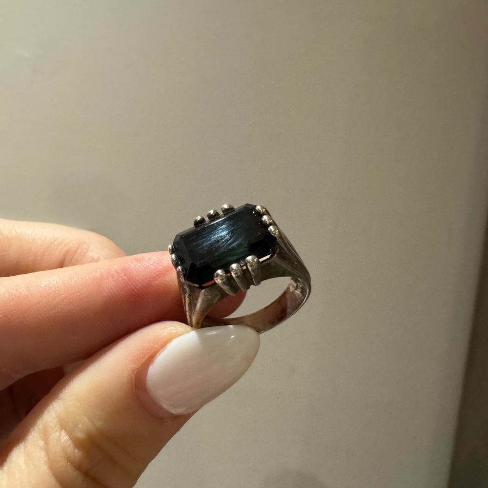 925 Sterling Silver And Rectangular Green Glass R… - image 7